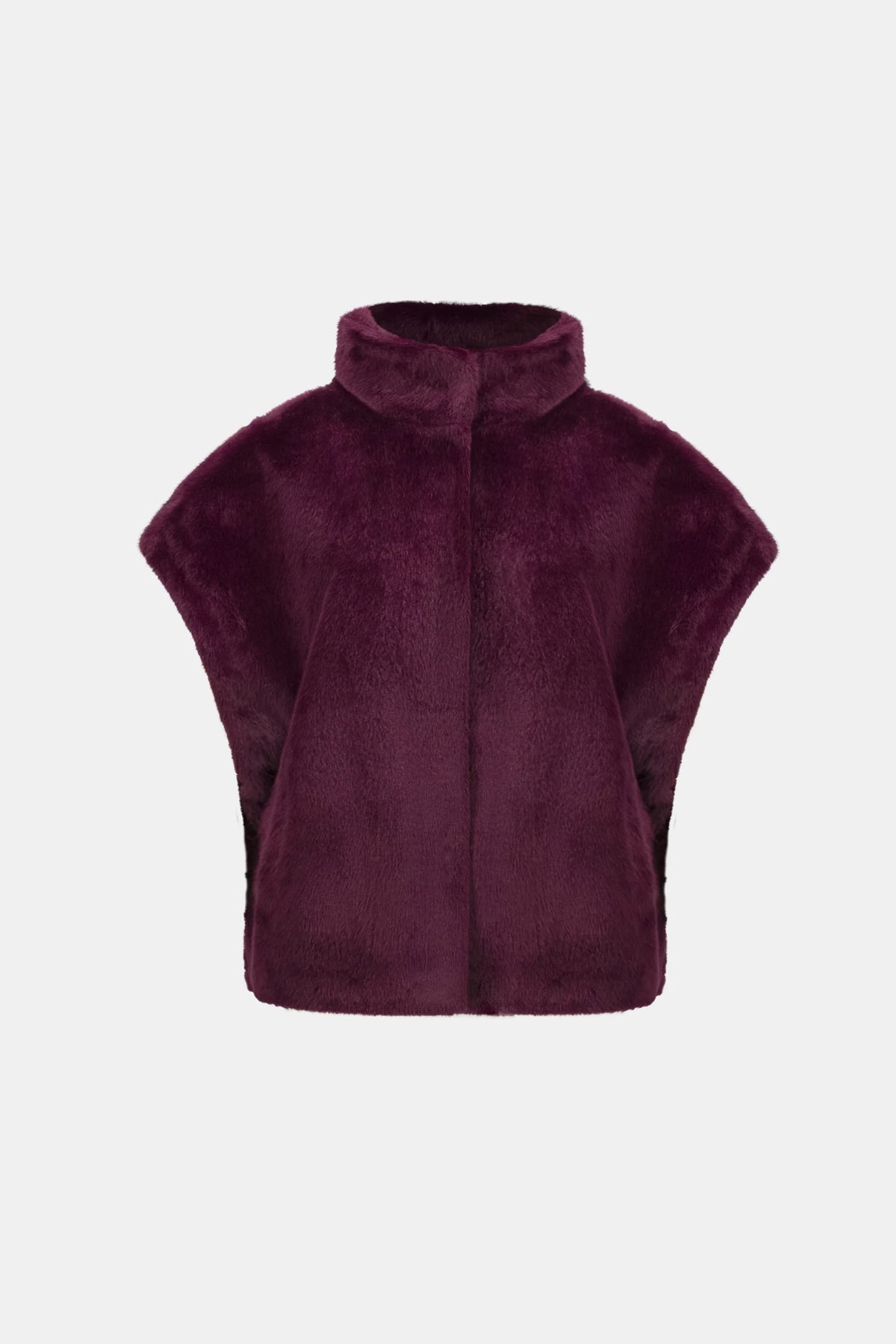 Joseph Ribkoff Faux Fur Funnel Neck Boxy Vest in Elderberry, style 263918 