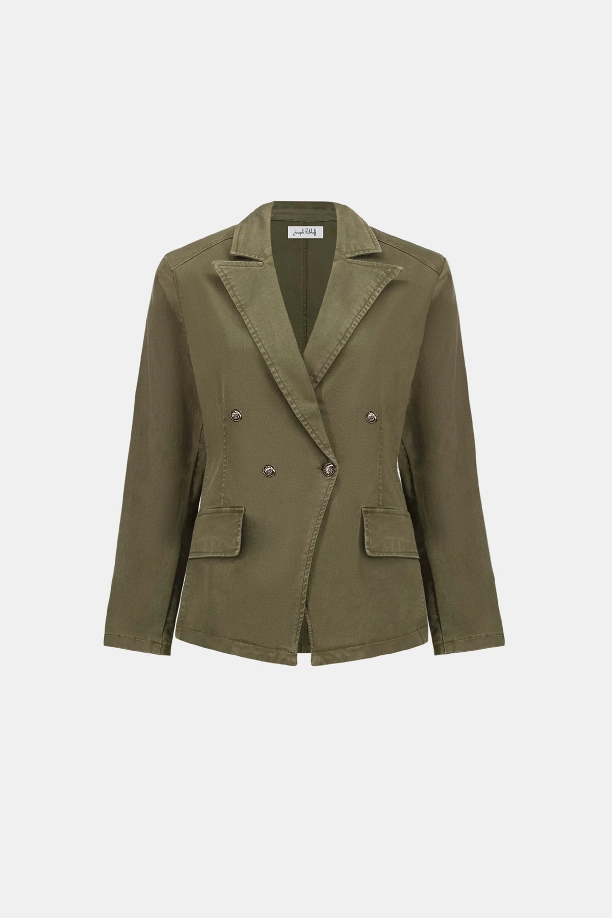 Product-only view of Joseph Ribkoff Featherweave Double-Breasted Blazer in Avocado, style 263921