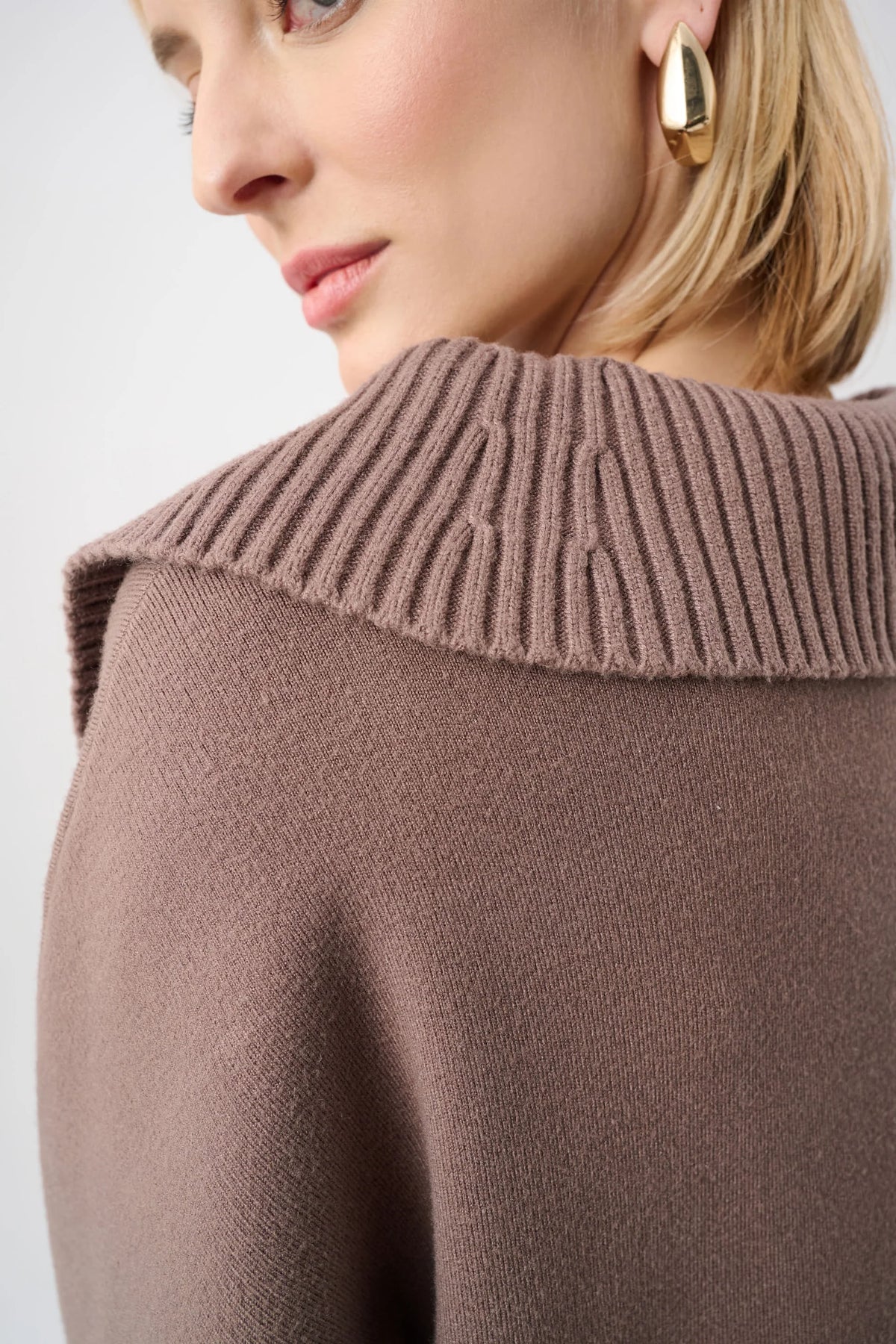 Joseph Ribkoff Button-Embellished Shawl-Neck Sweater in berry style 263938 shown from the back