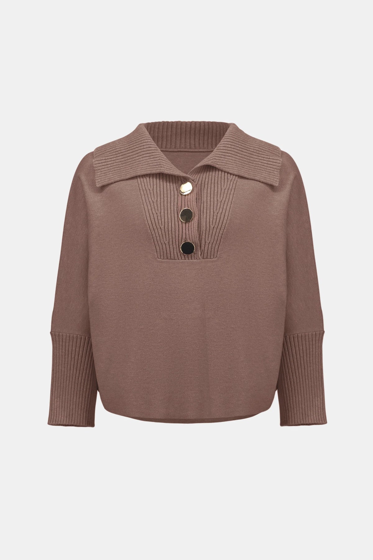 Joseph Ribkoff Button-Embellished Shawl-Neck Sweater in Mink, style 263938 
