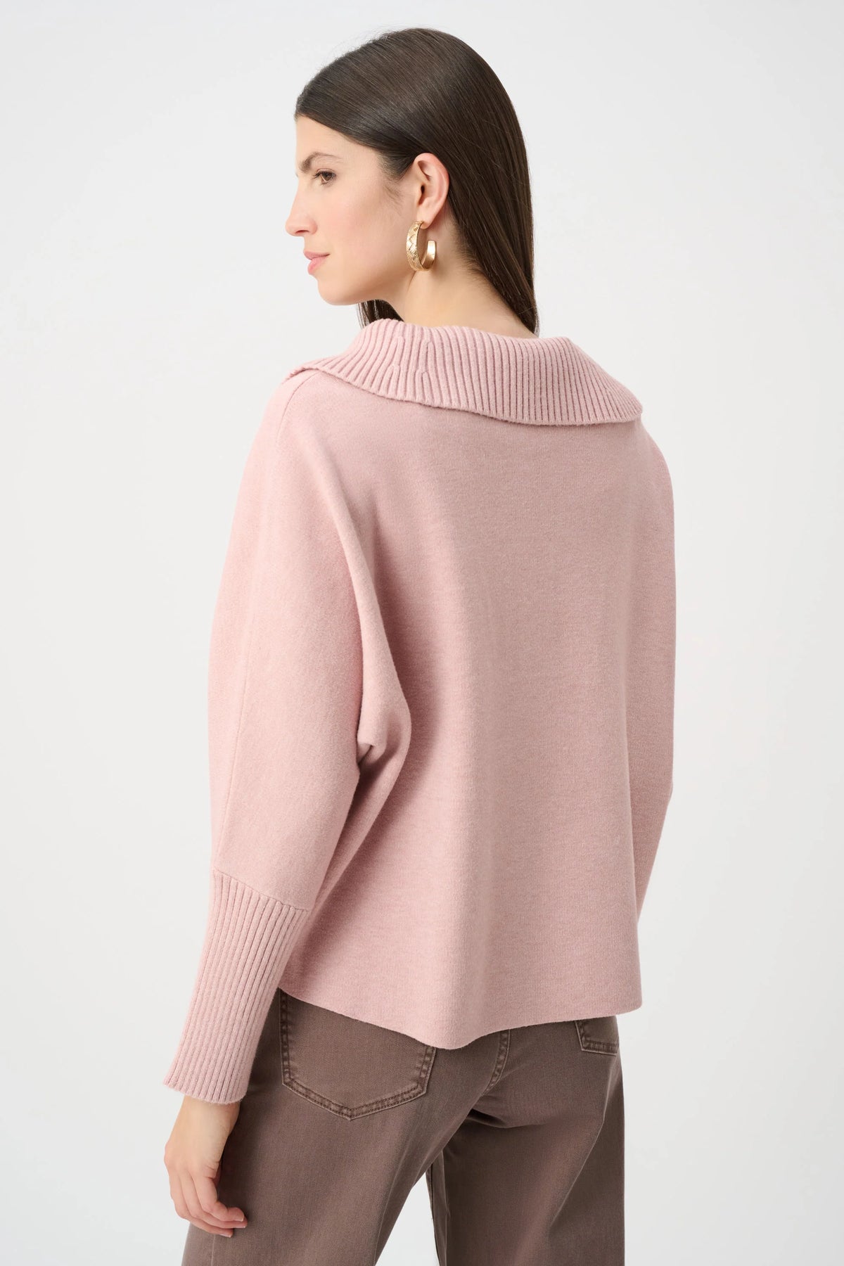 Joseph Ribkoff Button-Embellished Shawl-Neck Sweater in BLUSH style 263938 shown from the back