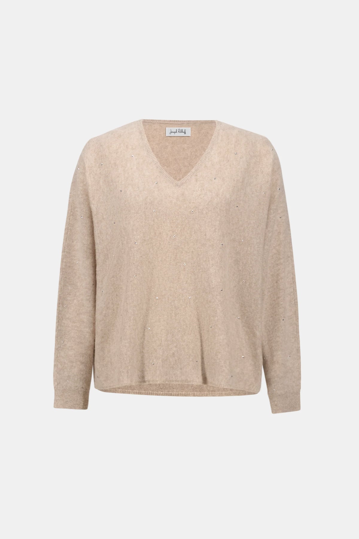 Joseph Ribkoff Cashmere Boxy Sweater With Rhinestone Detail in Oatmeal Melange, style 263940 