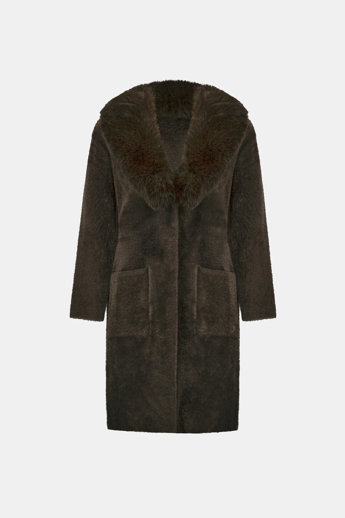  Joseph Ribkoff Detachable Faux-Fur Shawl Collar Coat in mocha, style 263973