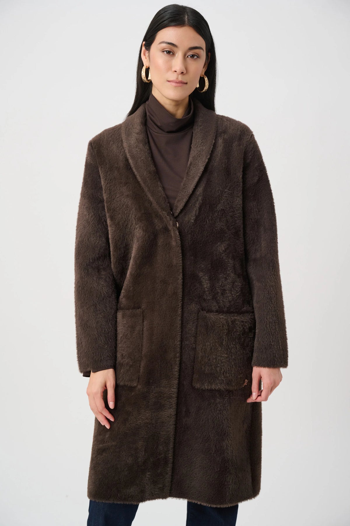 Joseph Ribkoff Detachable Faux-Fur Shawl Collar Coat in mocha, style 263973