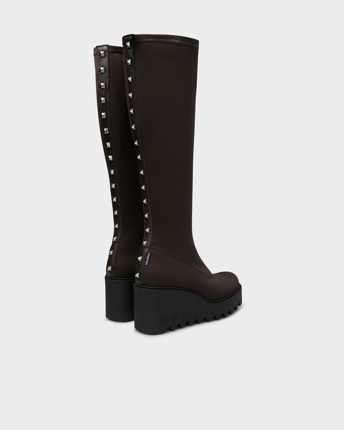 Marco Moreo Petra tall suede boots side profile showing studs