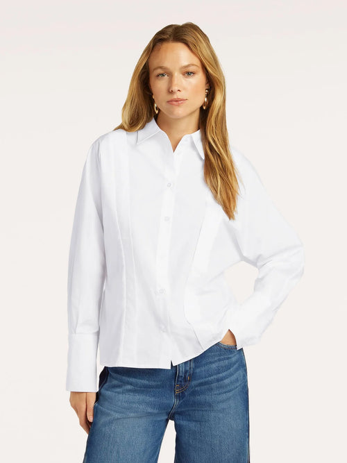 Beaumont Addison organic cotton blouse styled on model