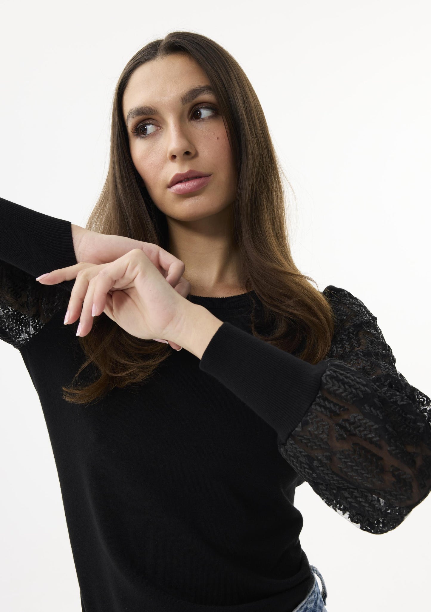 Leo & Ugo Lace Sleeve Knit Jumper