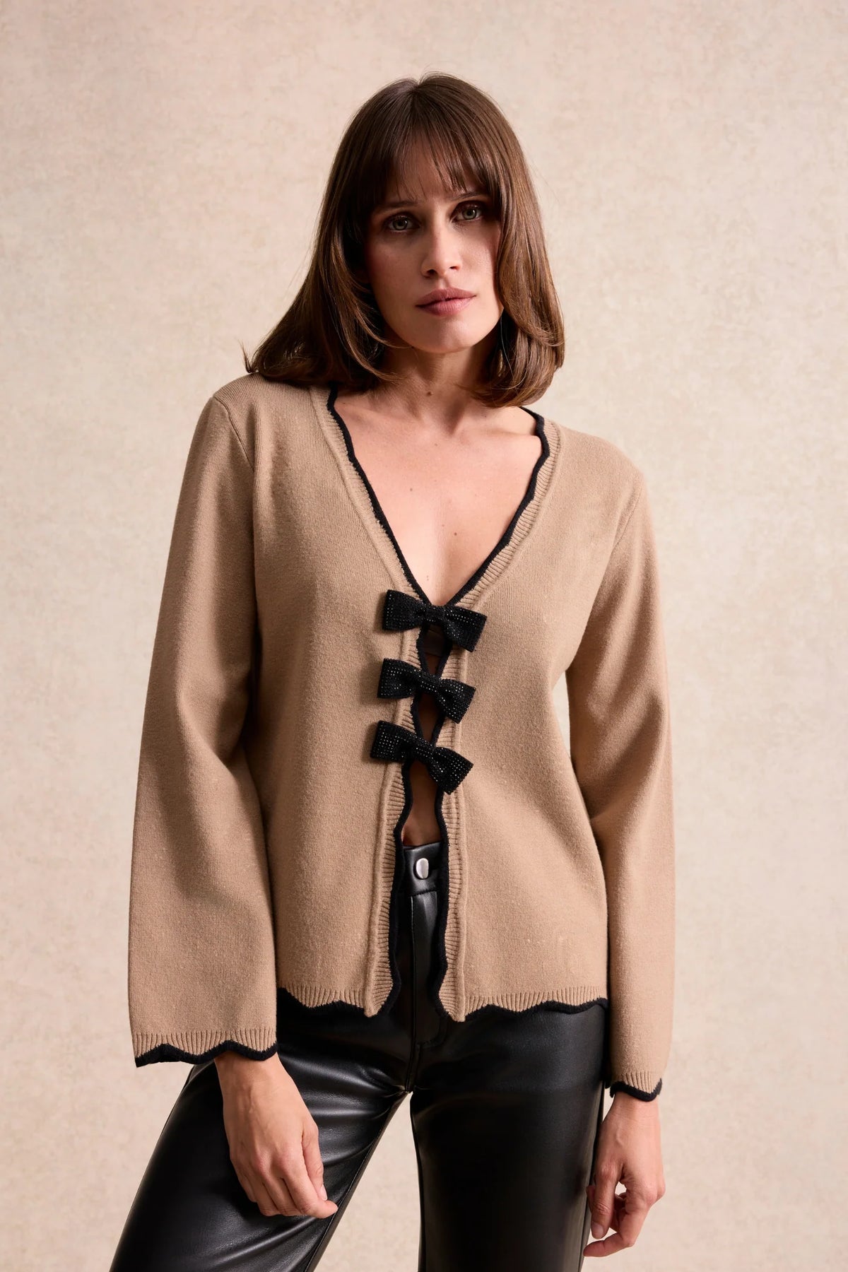 Leo & Ugo Apolline Cardigan in Beige front view