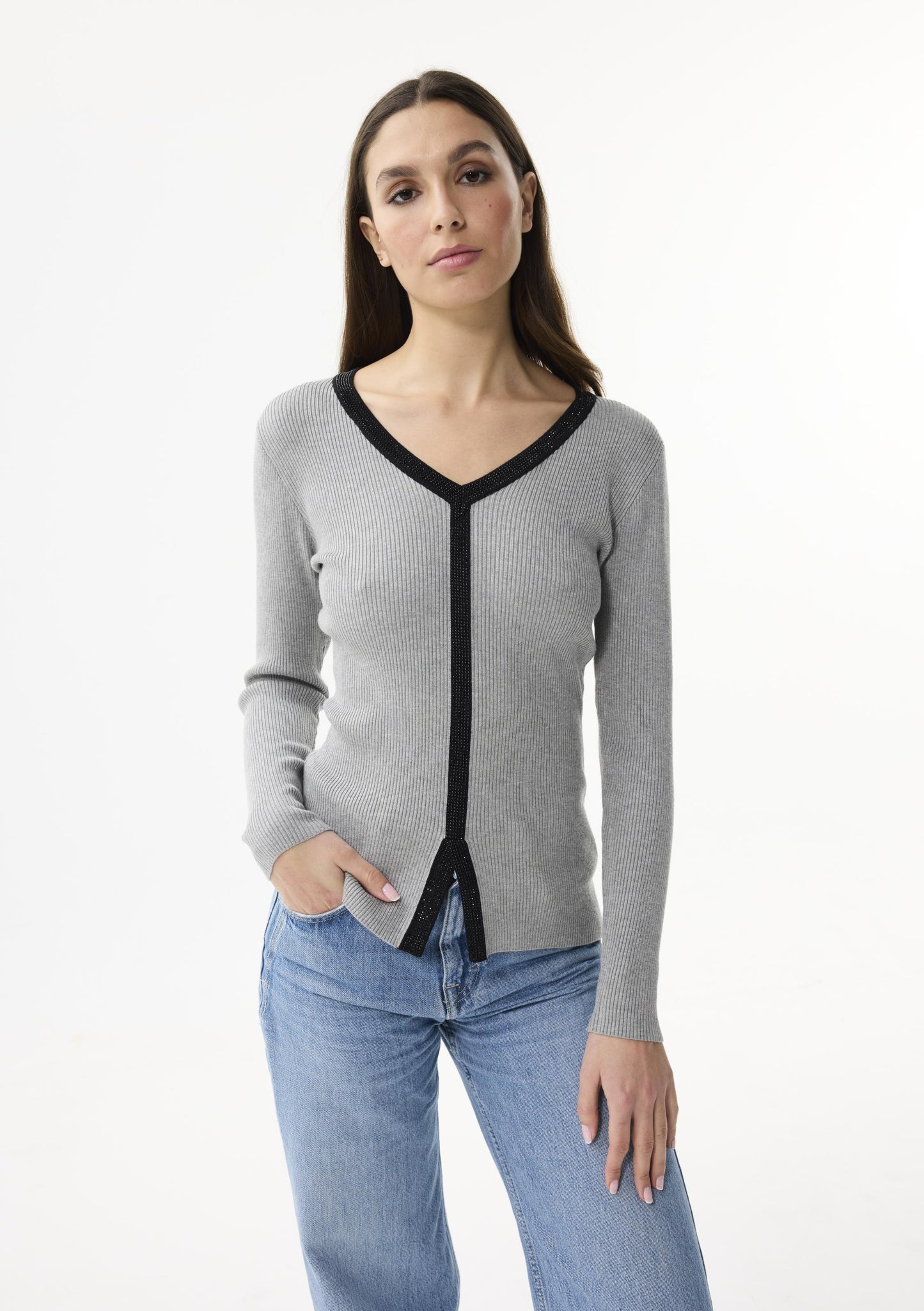 Leo & Ugo Black Trim Knit Top