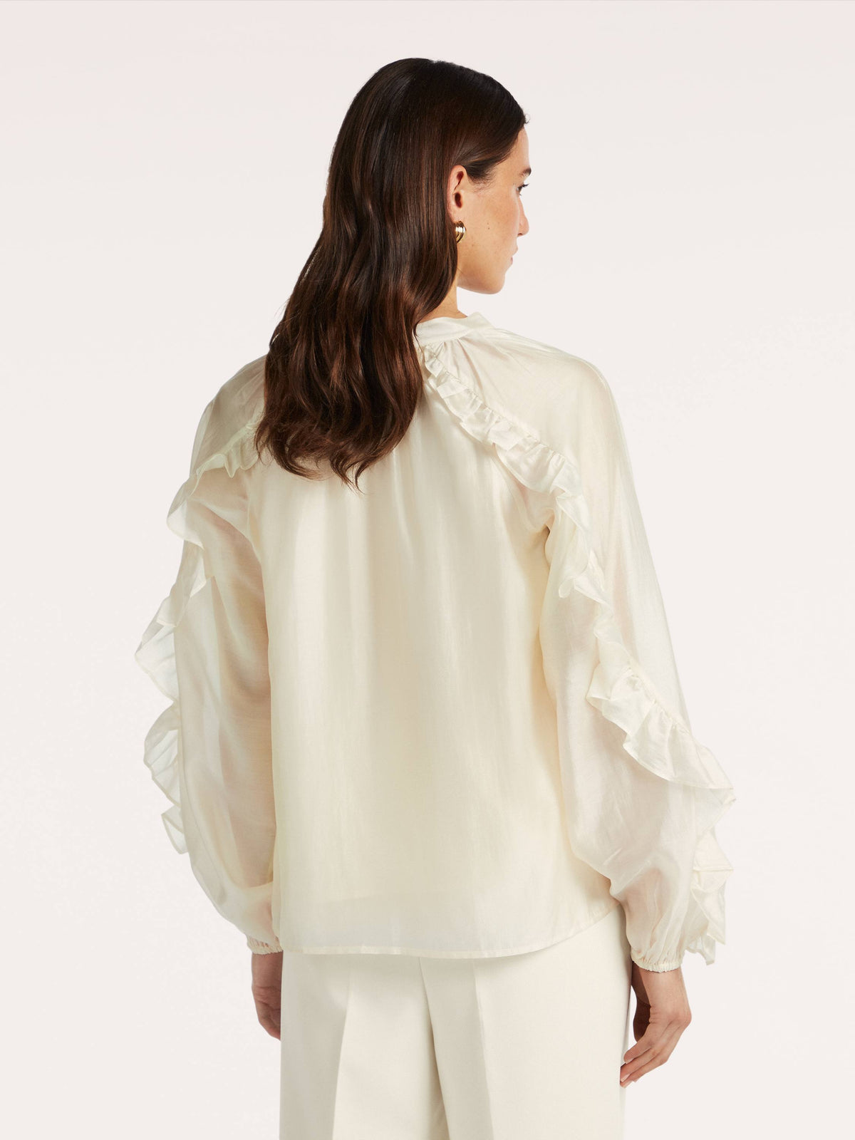 Beaumont Amanda Blouse in cream back view showing statement ruffle detailing