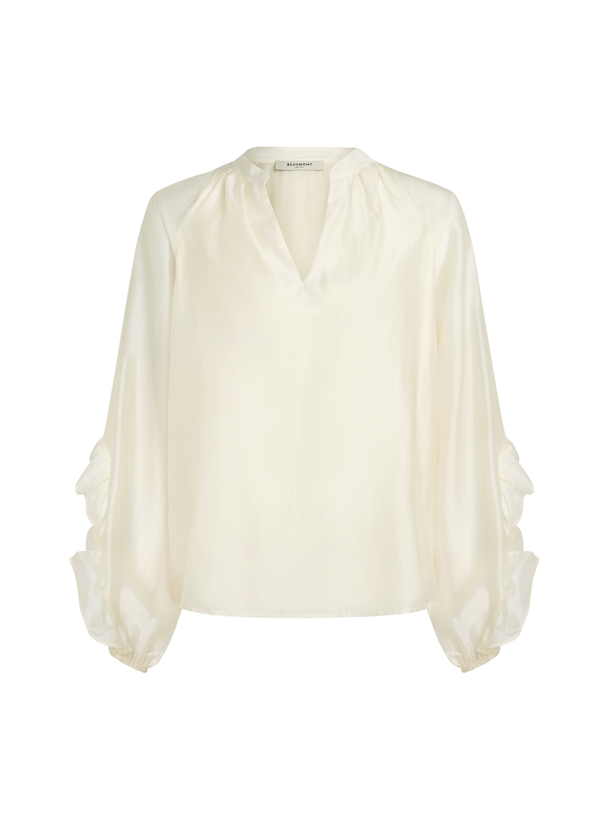 Beaumont Amanda Blouse in cream product view with V-neck and ruffled sleeves