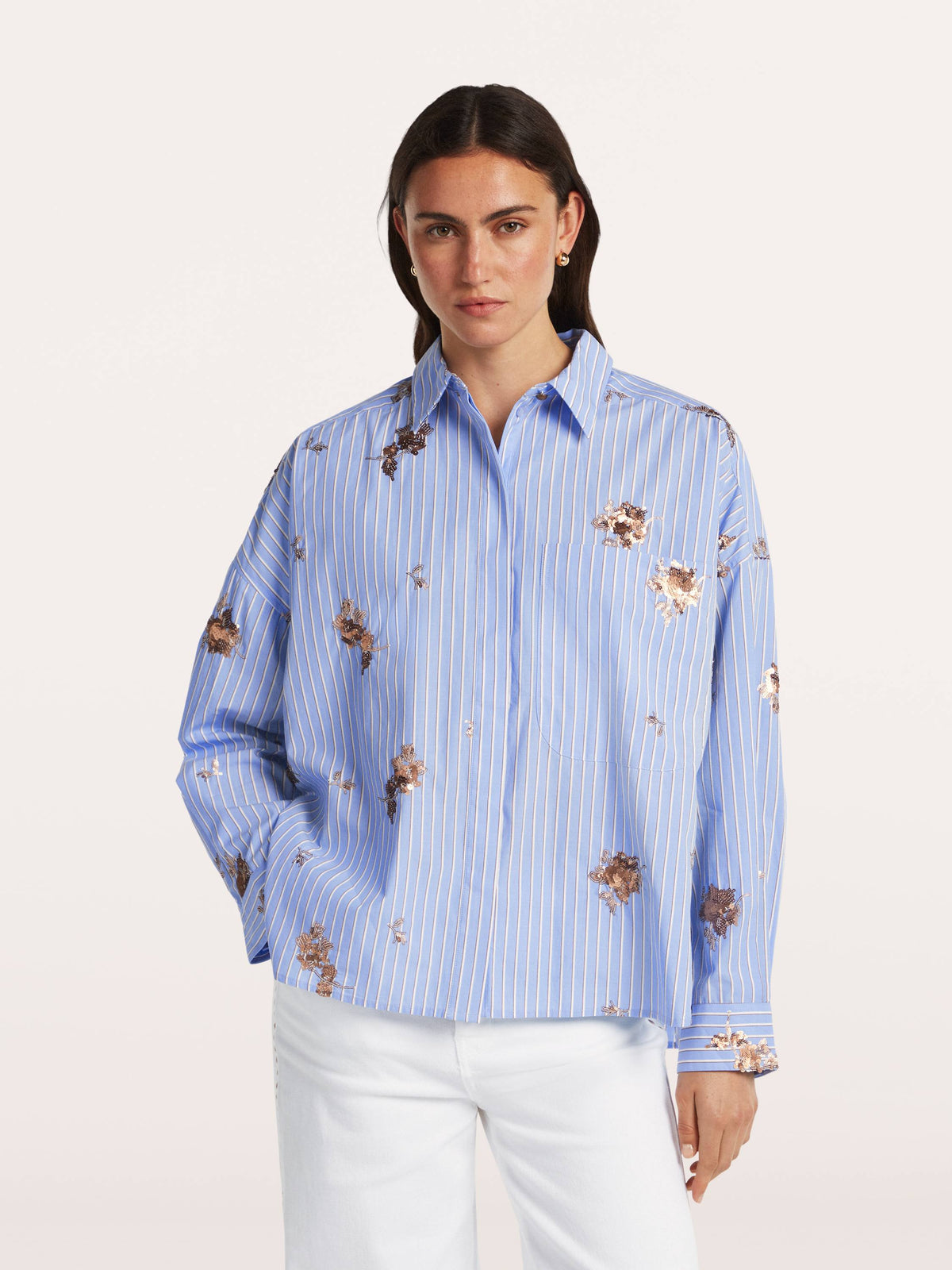 Beaumont Deborah striped designer blouse with front pocket