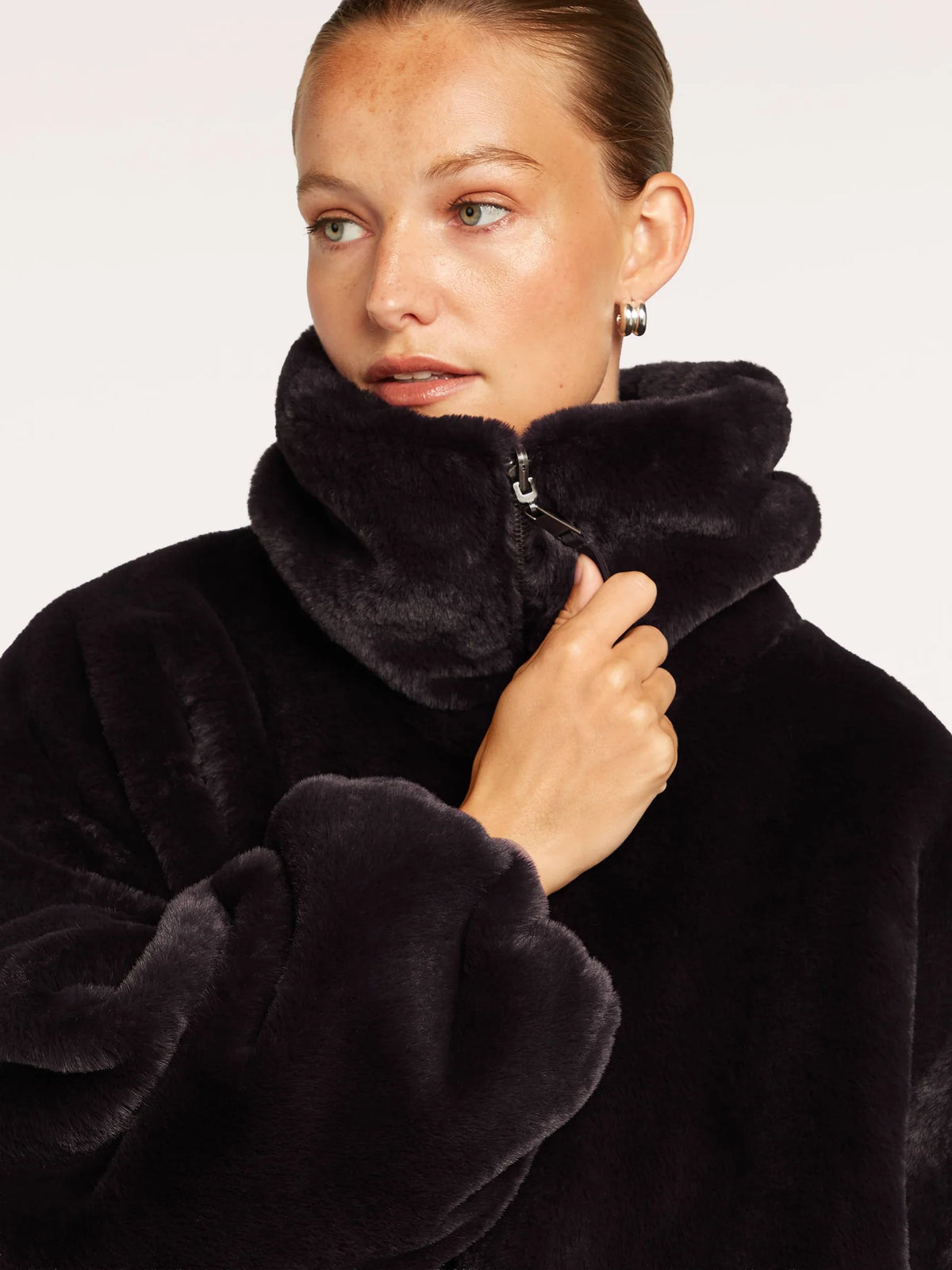Beaumont Maxie reversible Plum jacket styled on model