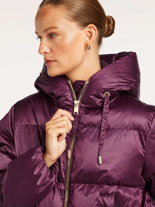 Close up of beaumont marian jacket dark berry 