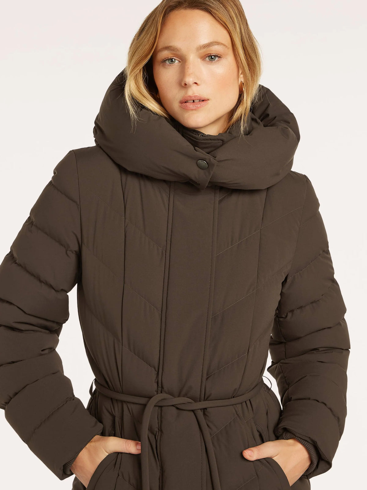 Beaumont Valea Long Coat in Dark Chocolate front view
