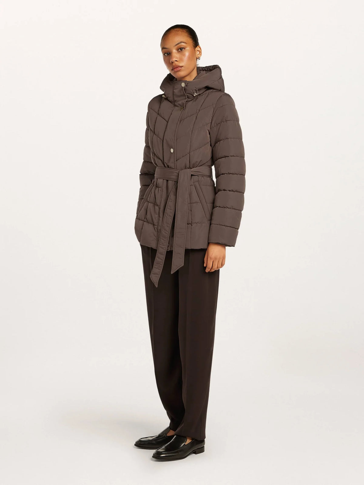Beaumont Embla belted puffer jacket in Chocolate