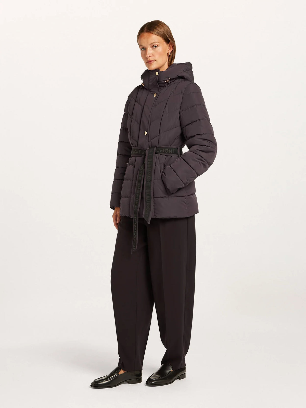 Beaumont Embla belted puffer jacket in plum