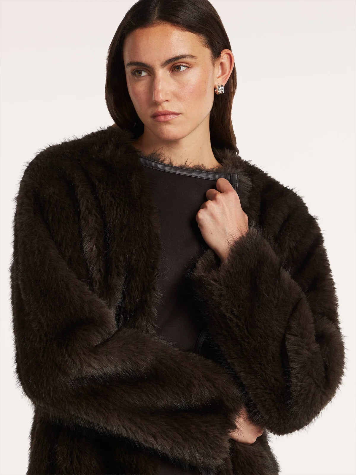 Beaumont Evelyn short wrap coat in Dark Chocolate