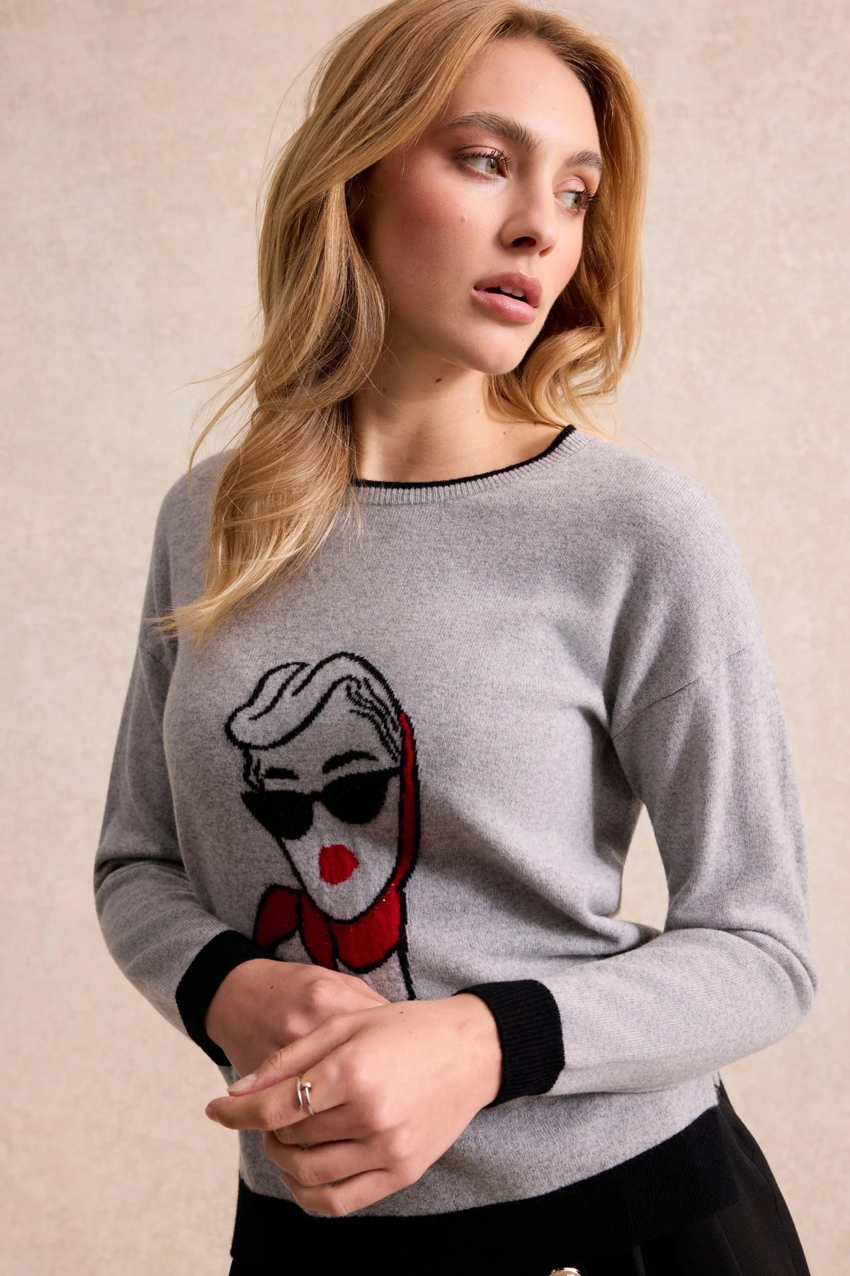 Leo & Ugo Romy Patterned Wool Sweater in Grey front view