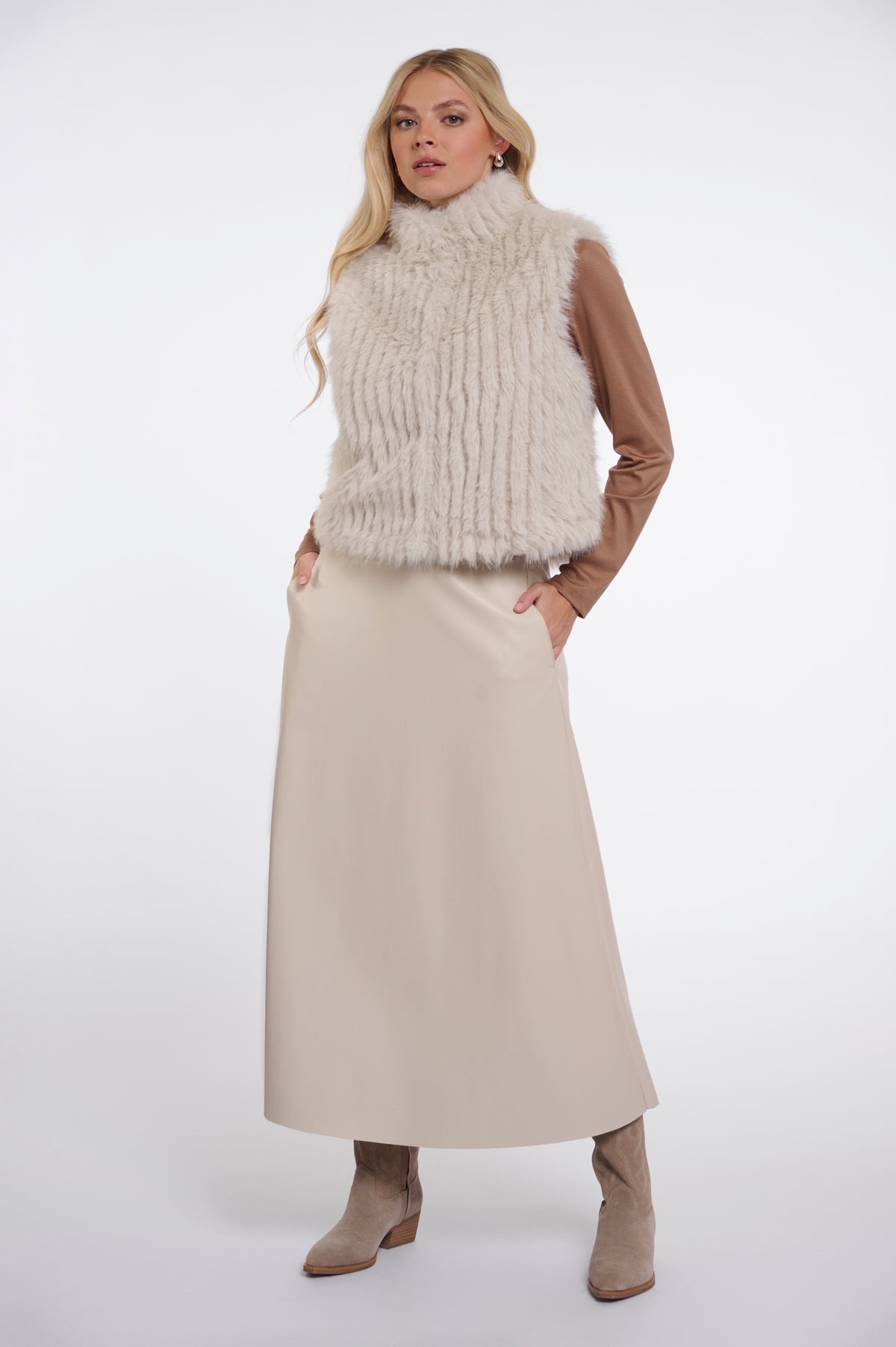 Rino & Pelle Dava 7002611 faux fur waistcoat on model birch 
