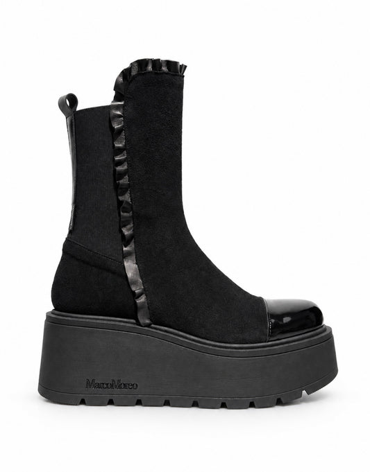 Marco Moreo Sammie Black Suede Wedge Boots front view