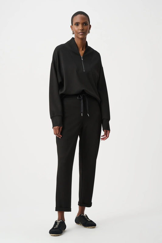 Joseph Ribkoff Pull-On Drawstring Waist Jogger Pants in Black, style 261606F26 shown from the front