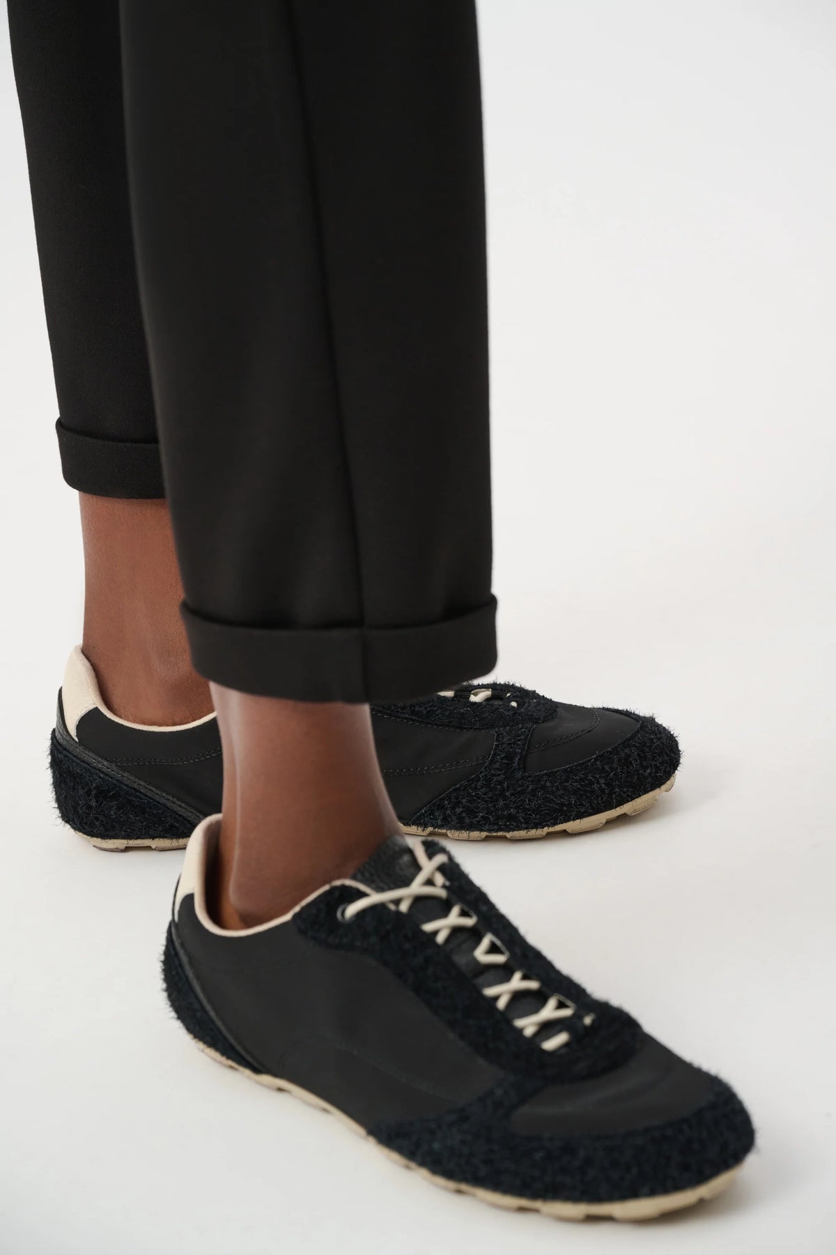 Close-up of cuff on Joseph Ribkoff Pull-On Drawstring Waist Jogger Pants in Black, style 261606F26
