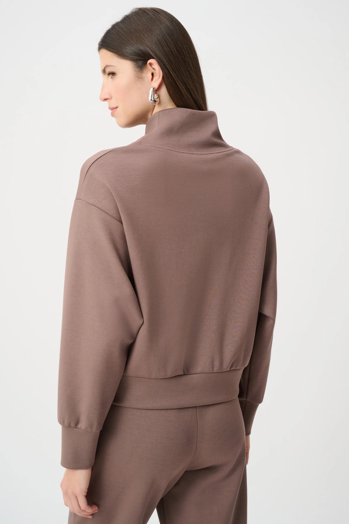 Joseph Ribkoff Half-Zip Sweatshirt in Mink, style 261610F26 shown from the back