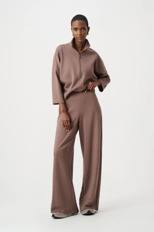 Joseph Ribkoff Half-Zip Wide-Leg Jumpsuit in Mink, style 263613 shown from the front