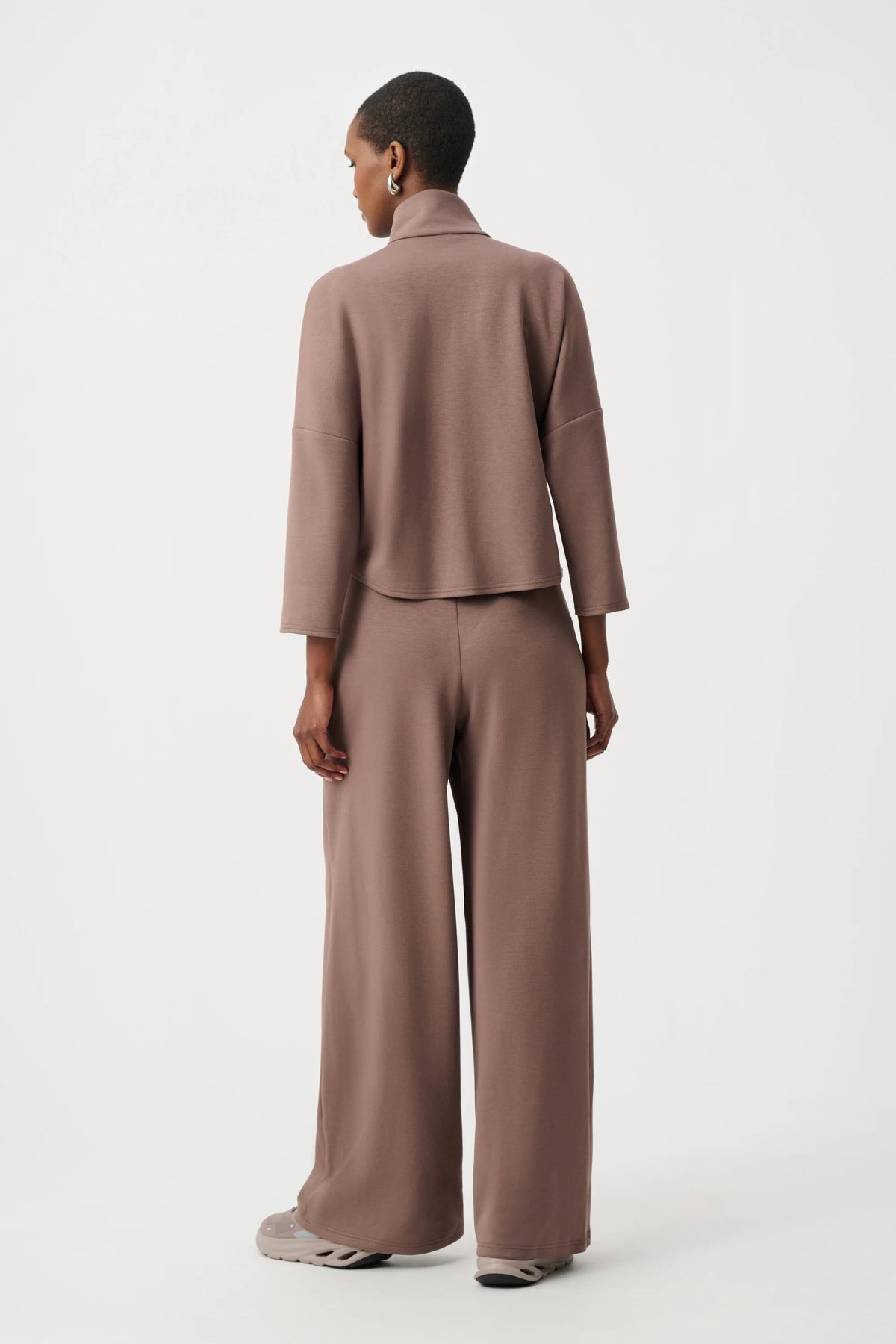 Joseph Ribkoff Half-Zip Wide-Leg Jumpsuit in Mink, style 263613 shown from the back