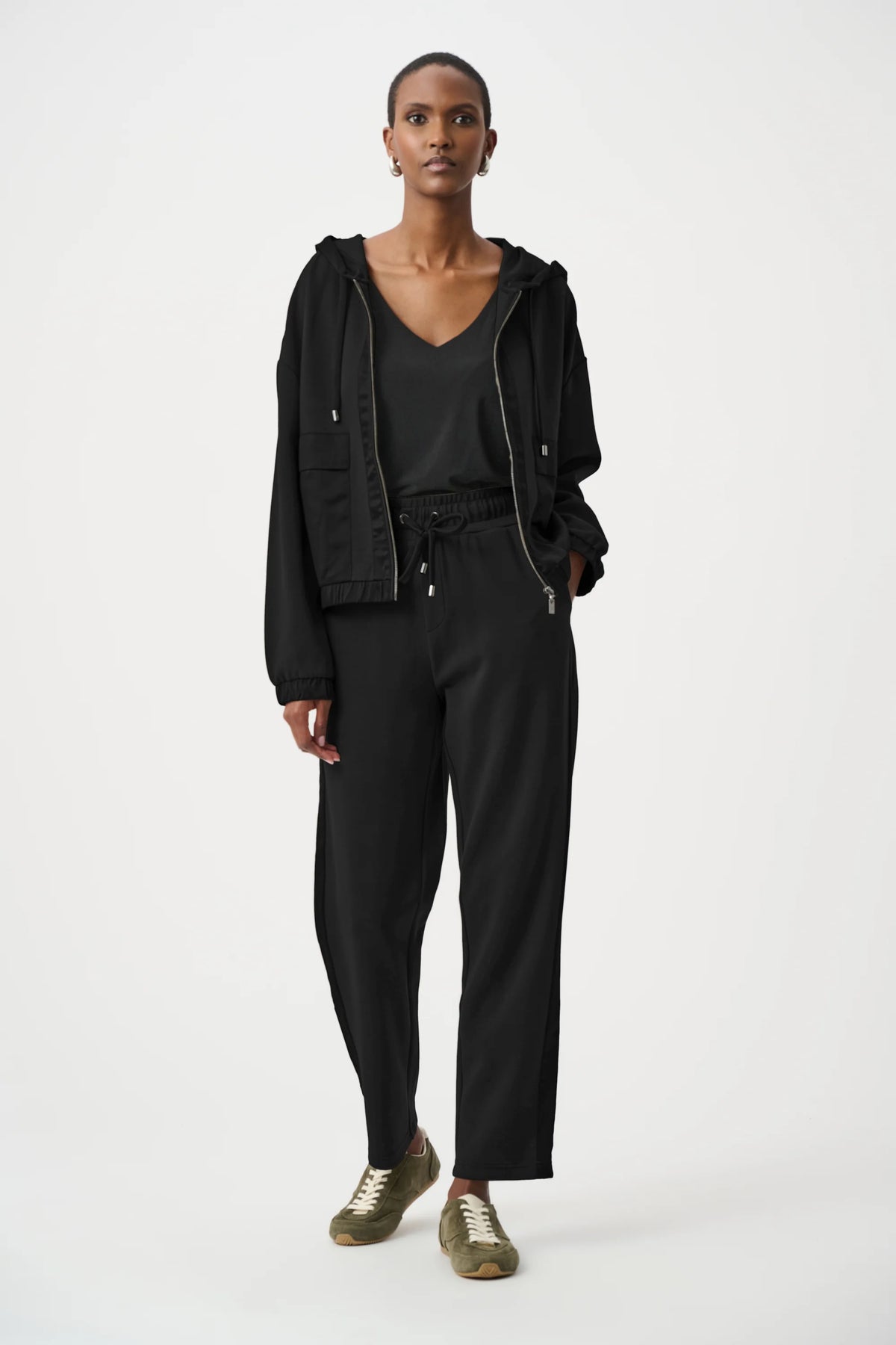 Joseph Ribkoff Scuba Jersey Straight Leg Pants in Black, style 263623 shown from the front