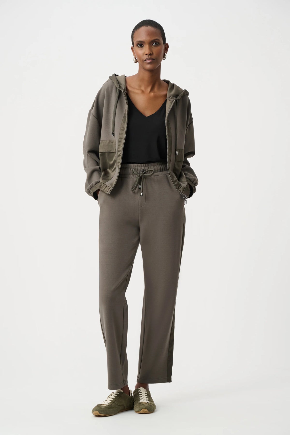 Joseph Ribkoff Scuba Jersey Straight Leg Pants in Avocado, style 263623 shown from the front