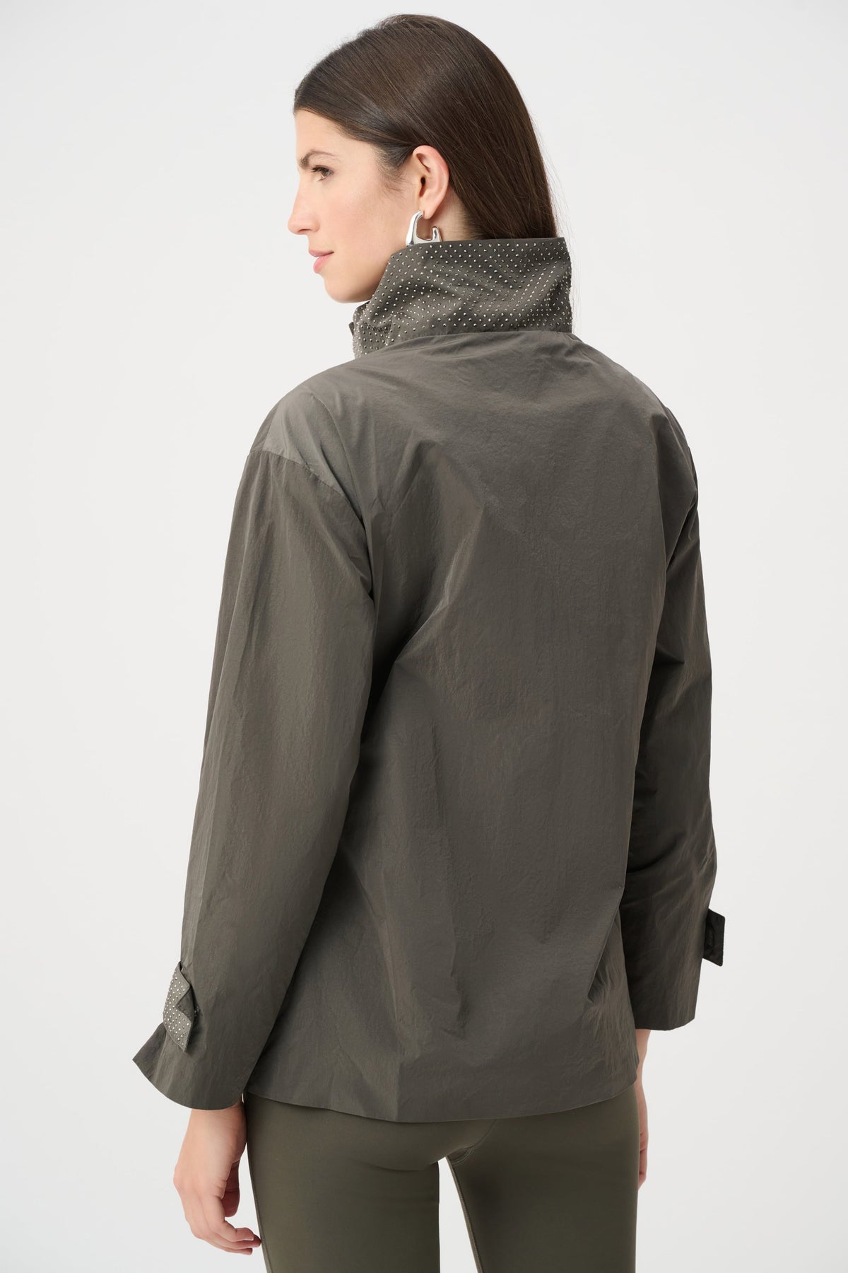 Joseph Ribkoff Embellished Utility Jacket in Avocado, style 263633 shown from the back