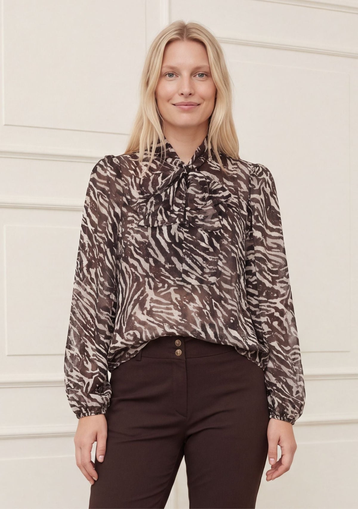 I SAY Jill Blouse in Flowing Brown front view