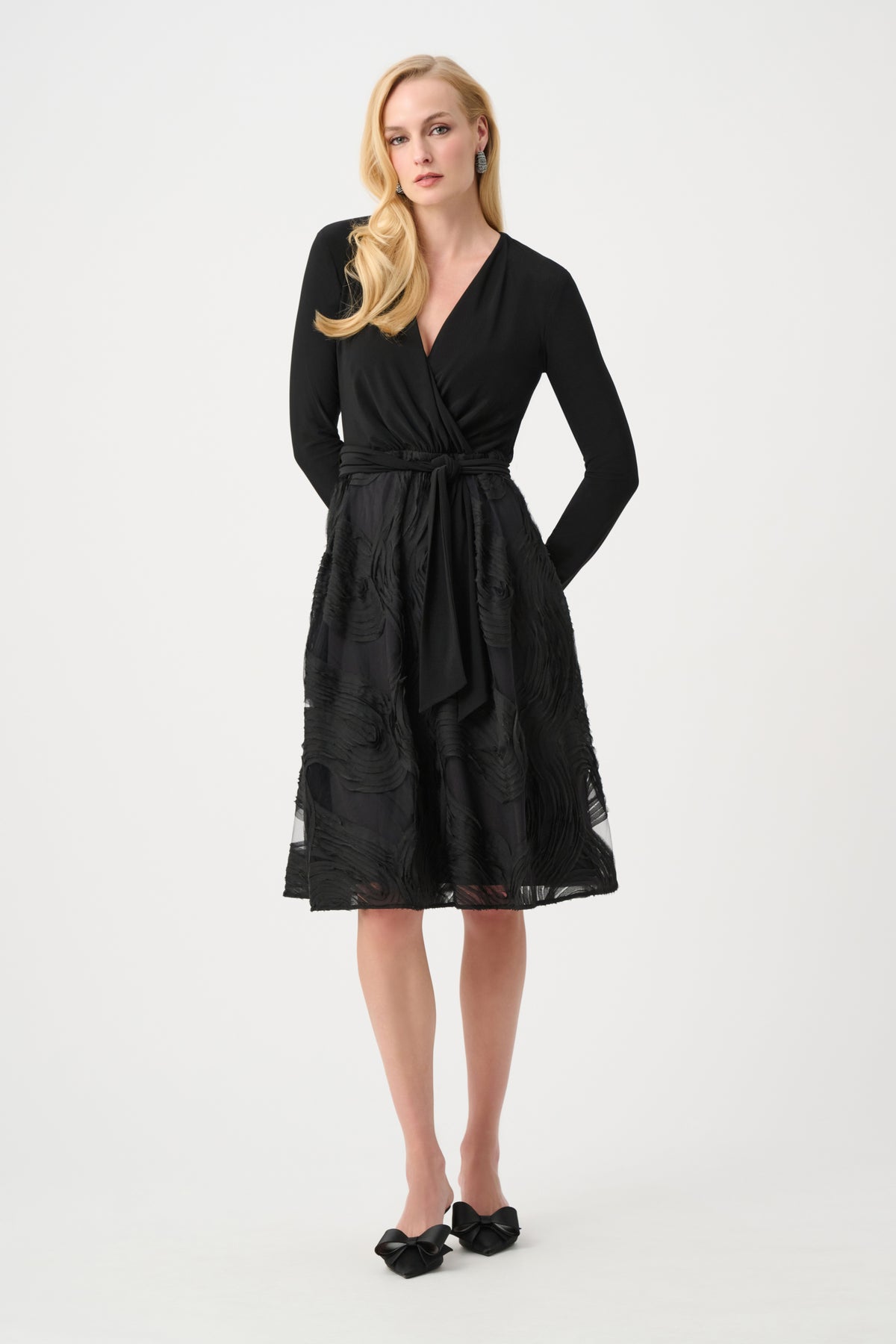 Joseph Ribkoff Signature Fit and Flare Dress in Black, style 263719 shown from the front