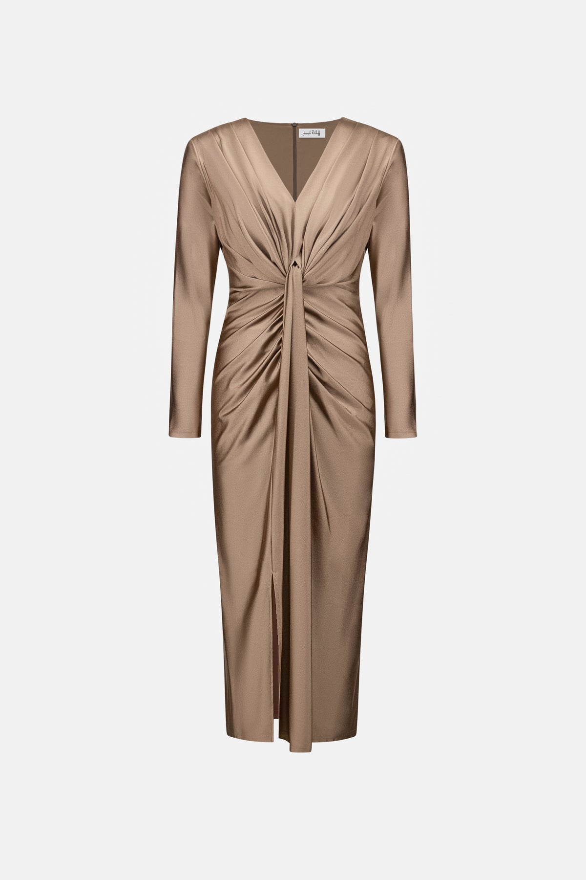 Joseph Ribkoff Signature Draped V-Neck Sheath Dress in Platinum Grey, style 253714F26 