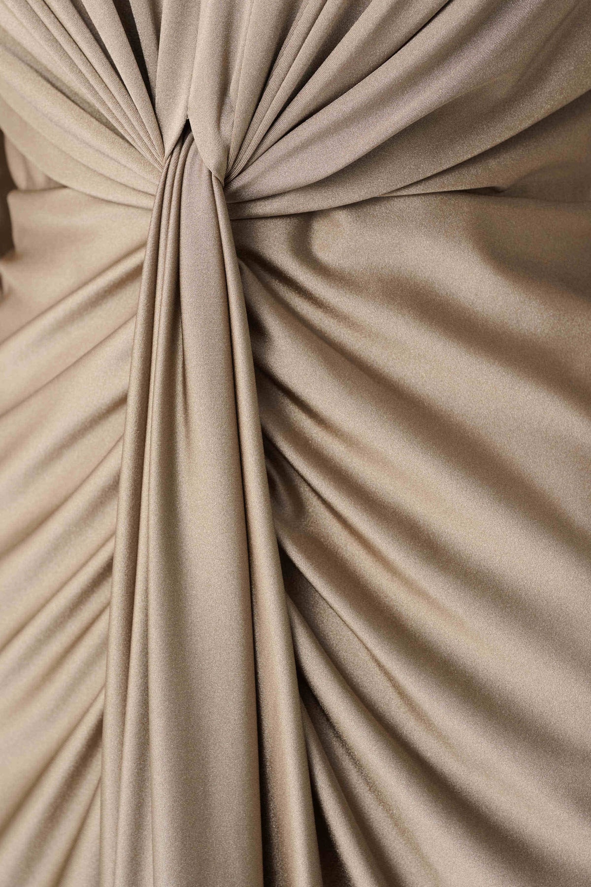 Close-up of the waist, sleeve or trim details on Joseph Ribkoff Signature Draped V-Neck Sheath Dress in Platinum Grey, style 253714F26