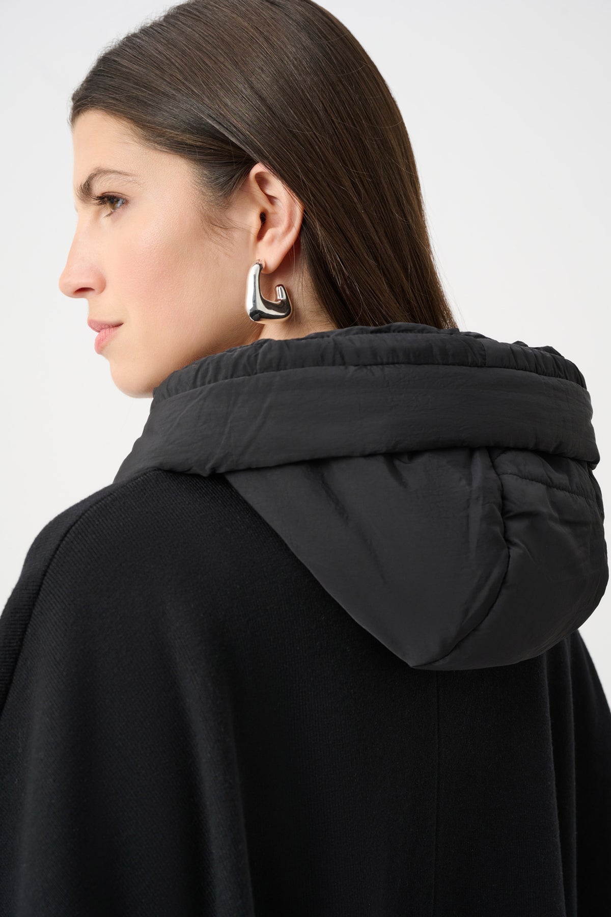Joseph Ribkoff Quilted Poncho Jacket in Black, style 263627 shown from the back