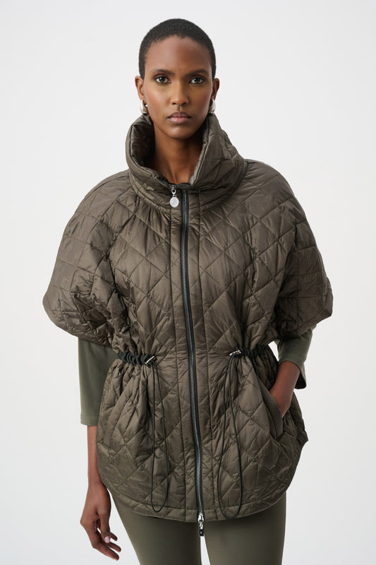 Joseph Ribkoff Quilted Funnel-Neck Vest in Avocado, style 263643 shown from the front