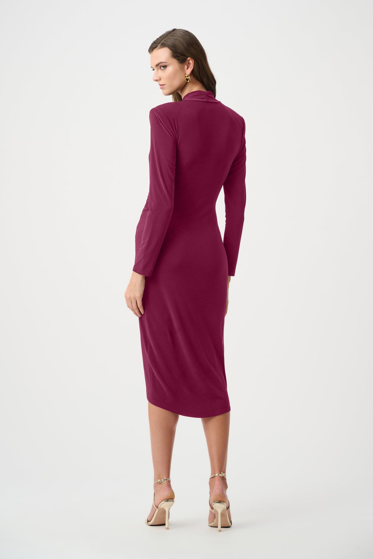 Joseph Ribkoff Silky Knit Sheath Wrap Dress in Berry Burst, style 263709 shown from the back