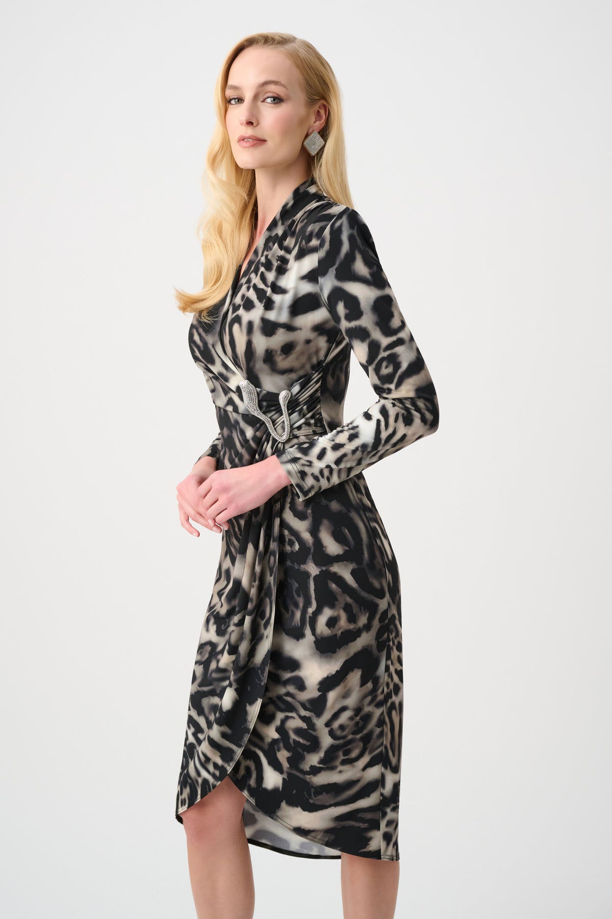 Animal Print Buckle Wrap Dress
