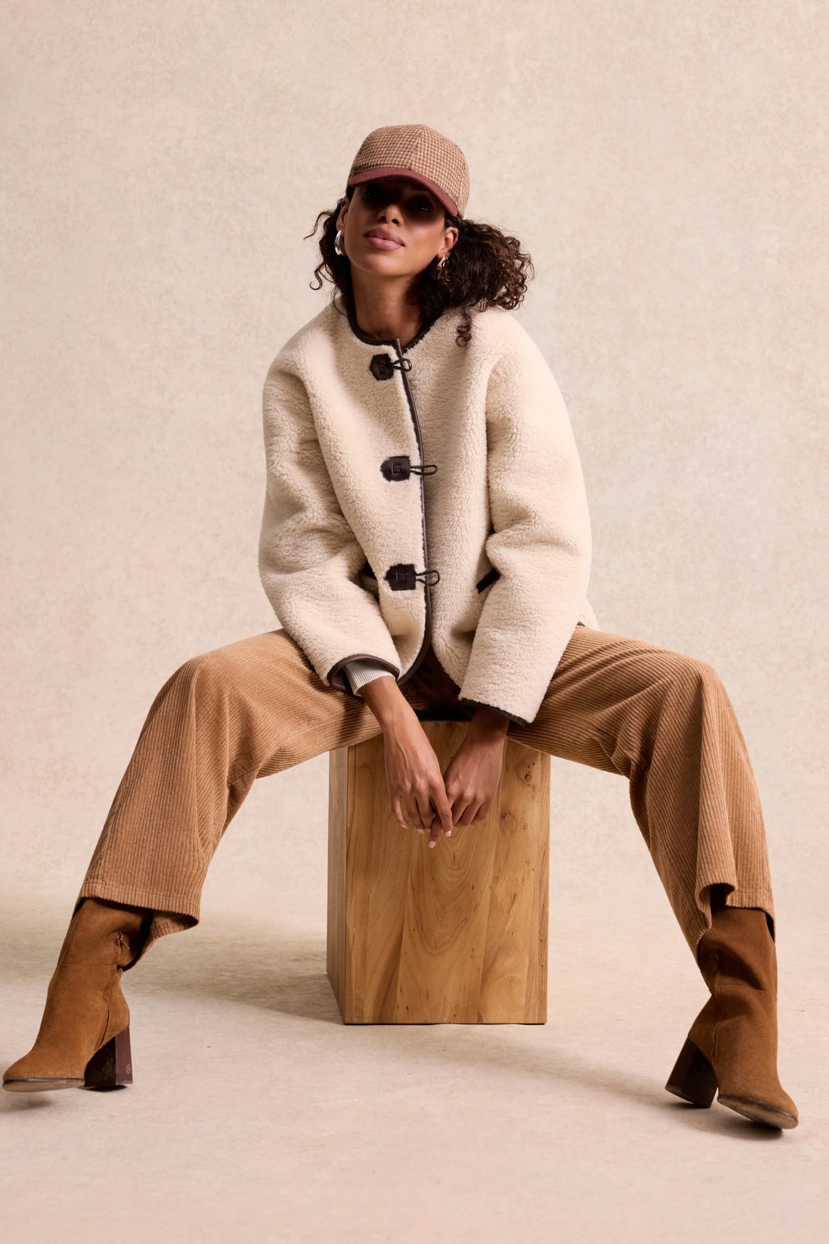 Leo & Ugo Marie Shearling-Effect Jacket in Ecru front view