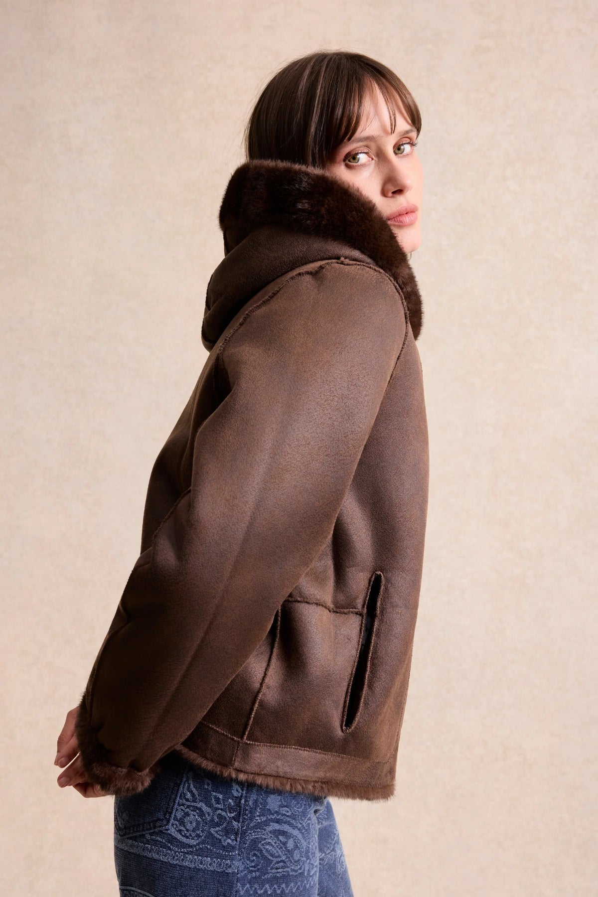 Leo & Ugo Brown suede-effect reversible jacket