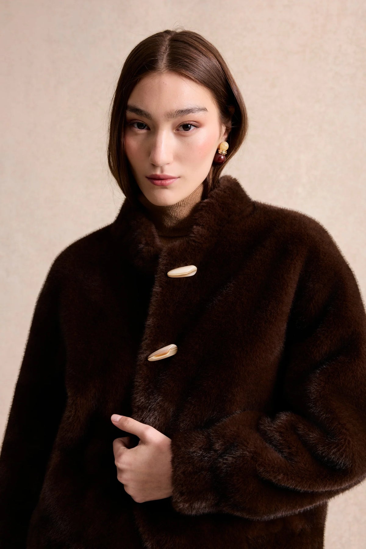 Leo & Ugo Albane Faux Fur Jacket in Brown front view