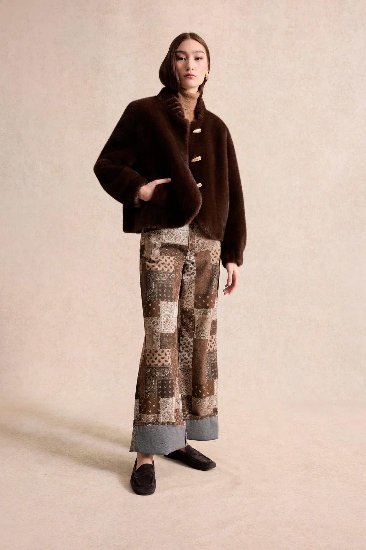Leo & Ugo Albane cropped faux fur jacket brown
