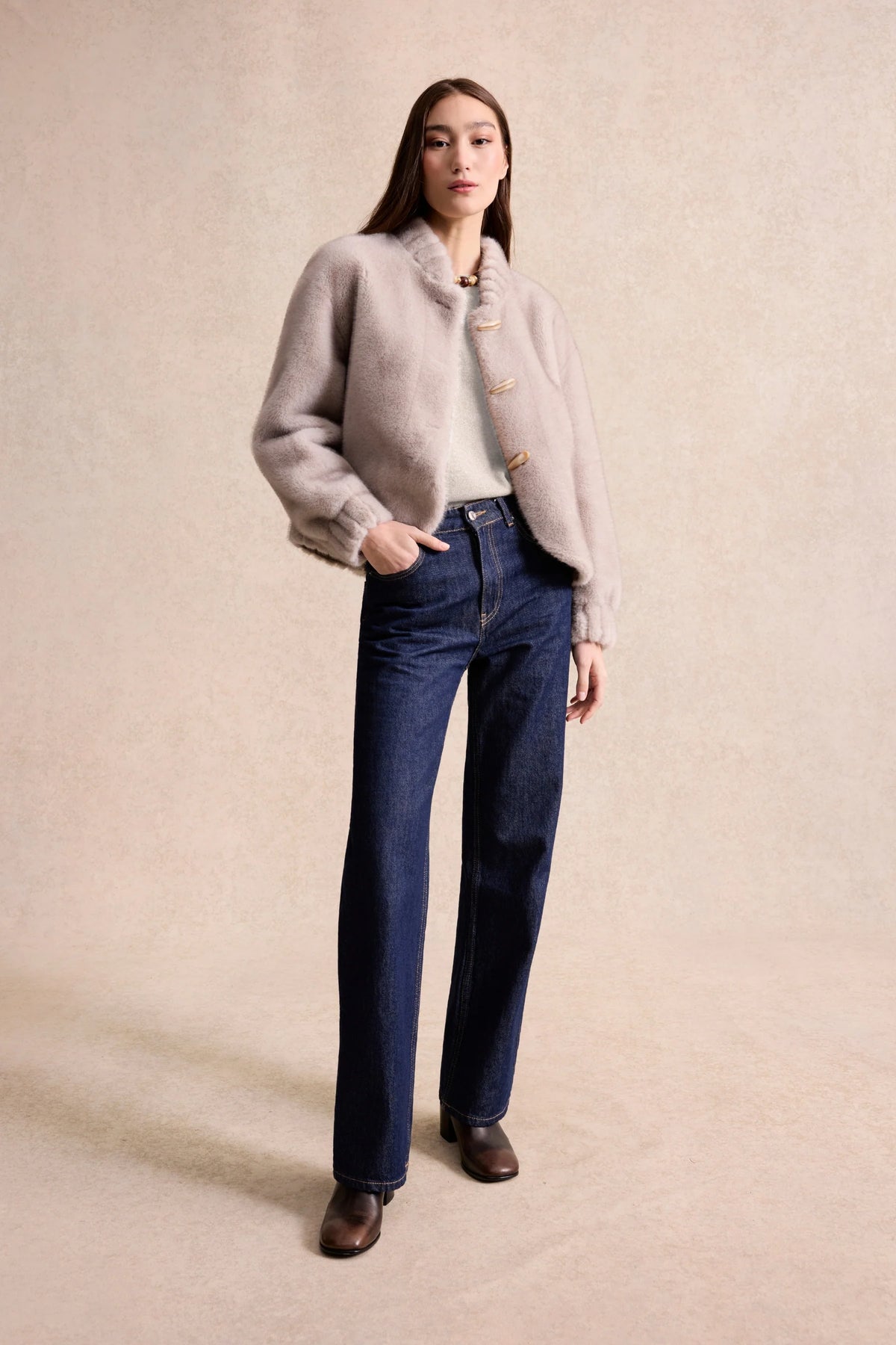 Leo & Ugo KH970 grey faux fur jacket