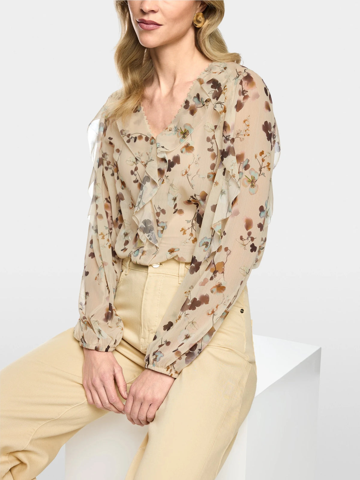 Marc Cain floral print blouse in neutral tones