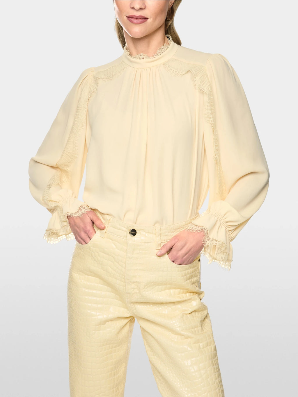 Marc Cain Flowing Blouse with Lace in Lamb's Wool front view