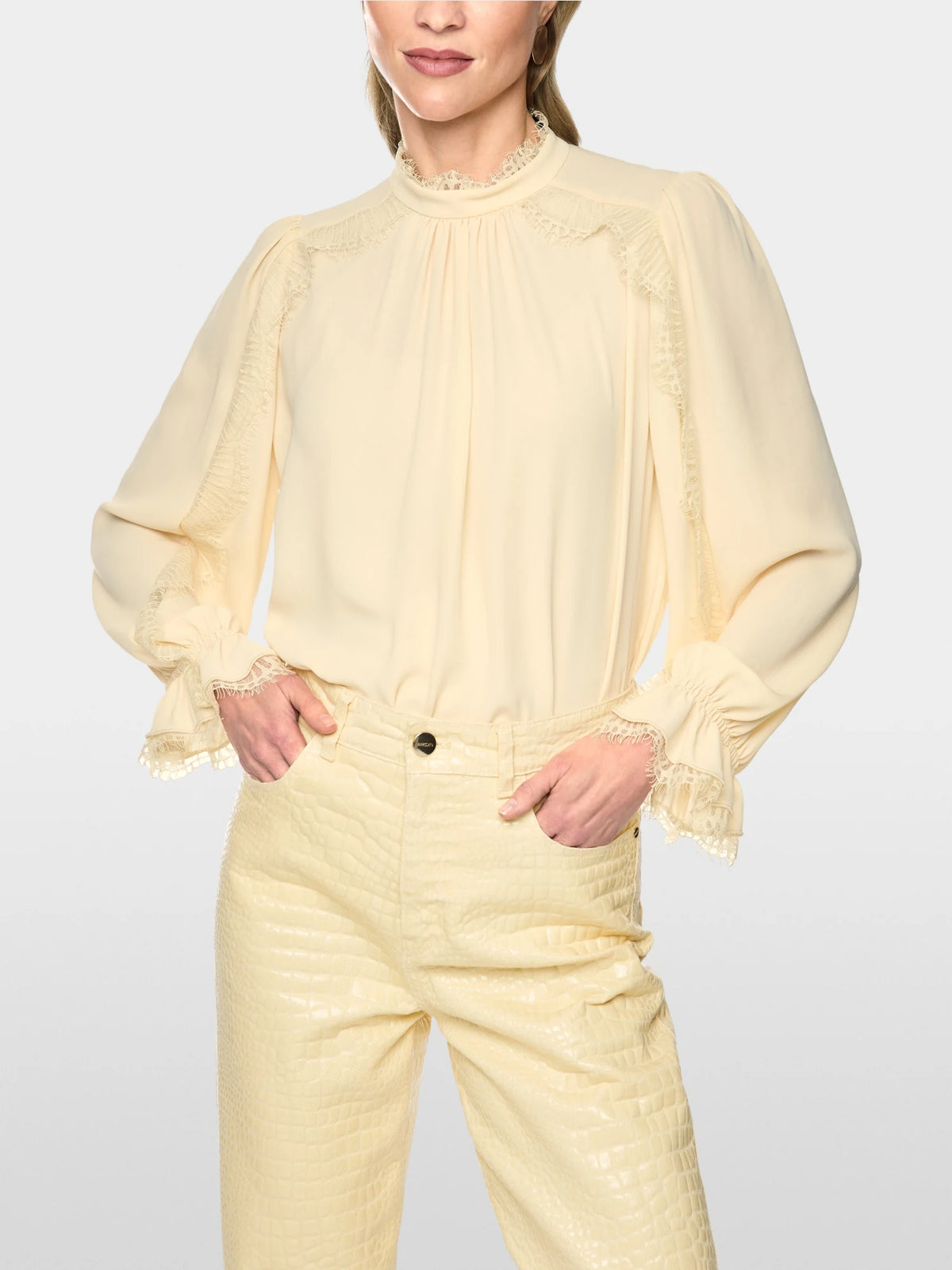 Marc Cain Flowing Blouse with Lace in Lamb's Wool front view