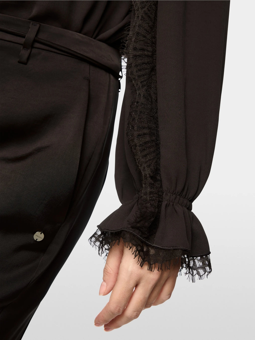 Marc Cain brown cuff  lace-detail blouse